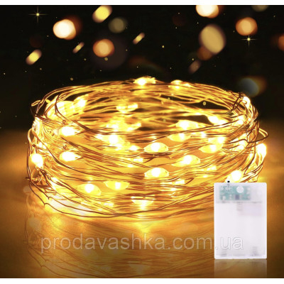 Новорічна світлодіодна гірлянда Крапля роси 30 LED 3 м на батарейках нитка для прикраси будинку ялинки святкове освітлення Теплий білий