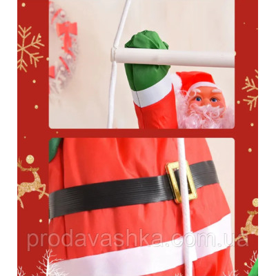 Іграшка Дід Мороз 3шт піднімається сходами 100см Новорічний декор для дому на ялинку фігурка Санта Клаус 20см