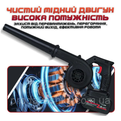 Бездротова садова повітродувка 2 АКБ 48V акумуляторний пилосос для прибирання листя у саду з мішком пилозбірником електрична портативна