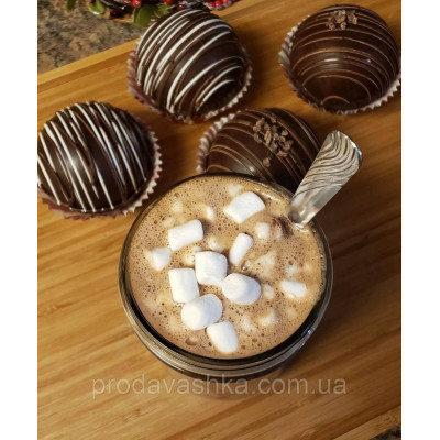 Подарунковий набір Білий шоколад 3 їстівні чашки + 3 какао бомбочки для гарячих напоїв на свято Новий рік