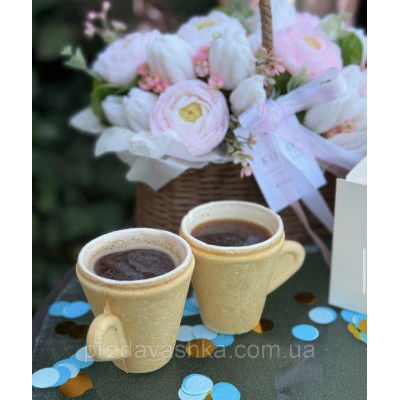 Подарунковий набір Білий шоколад 3 їстівні чашки + 3 какао бомбочки для гарячих напоїв на свято Новий рік