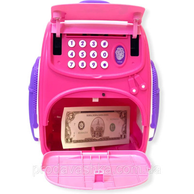Дитяча електронна скарбничка сейф-рюкзак Анна та Ельза з кодовим замком вібдитком пальця купюроприймач для паперових грошей монет Рожевий