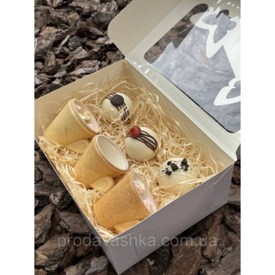 Подарунковий набір Білий шоколад 3 їстівні чашки + 3 какао бомбочки для гарячих напоїв на свято Новий рік