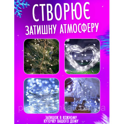 Новорічна світлодіодна гірлянда Крапля роси 20 LED 2 м на батарейках нитка для прикраси будинку ялинки святкове освітлення Холодний білий Новорічна світлодіодна гірлянда Крапля роси 20 LED 2 м на батарейках нитка для прикраси будинку ялинки святкове освітлення Холодний білий