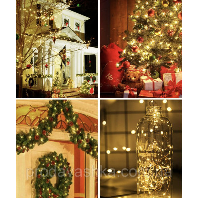 Новорічна світлодіодна гірлянда Крапля роси 50 LED 5 м на батарейках нитка для прикраси будинку ялинки святкове освітлення Теплий білий колір