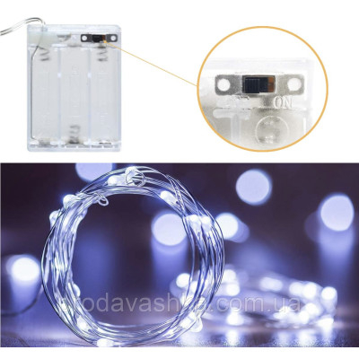 Новорічна світлодіодна гірлянда Крапля роси 20 LED 2 м на батарейках нитка для прикраси будинку ялинки святкове освітлення Холодний білий Новорічна світлодіодна гірлянда Крапля роси 20 LED 2 м на батарейках нитка для прикраси будинку ялинки святкове освітлення Холодний білий