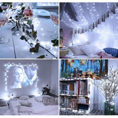 Новорічна світлодіодна гірлянда Крапля роси 20 LED 2 м на батарейках нитка для прикраси будинку ялинки святкове освітлення Холодний білий Новорічна світлодіодна гірлянда Крапля роси 20 LED 2 м на батарейках нитка для прикраси будинку ялинки святкове освітлення Холодний білий