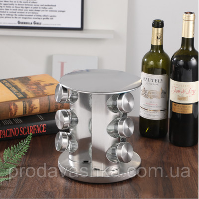 Кухонна спецівниця на 12 відсіків Spice carousel Набір для спецій обертається скляні банки на металевій підставці