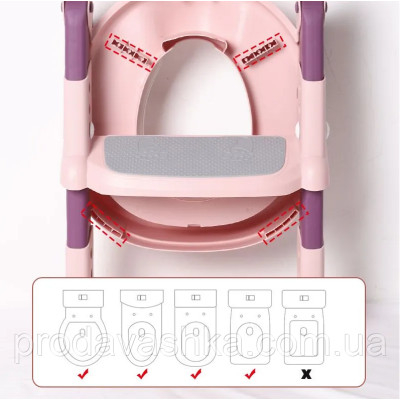Дитяча насадка на туалет зі сходинками та ручками приставка на стульчак сидіння для унітазу сходи для дітей Рожева