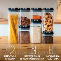 Набор контейнеров для хранения сыпучих круп 7 пластиковых емкостей с вакуумной крышкой органайзеры для кухни
