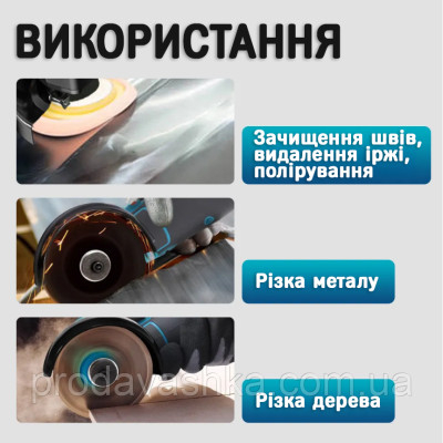 Акумуляторна міні болгарка УШМ 2 АКБ 12V і два абразивні диски Кутова шліфувальна машина турбінка електрична в кейсі