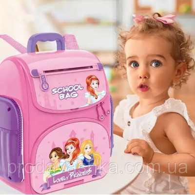 Дитяча електронна скарбничка сейф-рюкзак Принцеси з кодовим замком вібдитком пальця купюроприймач для паперових грошей монет Рожева Дитяча електронна скарбничка сейф-рюкзак Принцеси з кодовим замком вібдитком пальця купюроприймач для паперових грошей монет Рожева