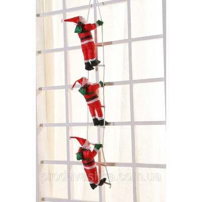 Іграшка Дід Мороз 3шт піднімається сходами 135см Новорічний декор для дому на ялинку фігурка Санта Клаус 32см