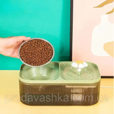 Автоматичний фонтан-годівниця 2 в 1 для домашніх тварин напувалка миска для корму та води живлення ЮСБ для котів та собак