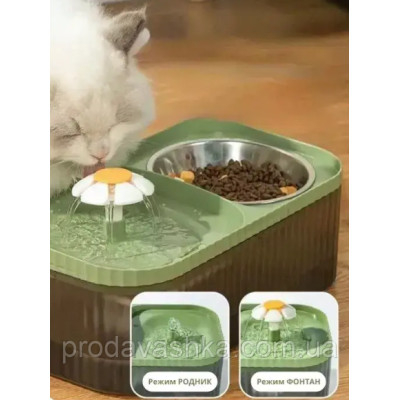 Автоматичний фонтан-годівниця 2 в 1 для домашніх тварин напувалка миска для корму та води живлення ЮСБ для котів та собак