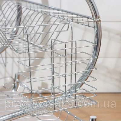 Настільна металева сушарка для зберігання посуду 2 рівня кухонна сушка з нержавіючої сталі двоярусна з піддоном