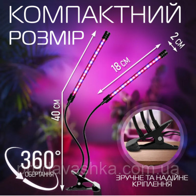 Професійна фітолампа повного спектру для підсвічування та вирощування рослин лінійні 4 фітосвітильники світлодіодний на прищіпці Професійна фітолампа повного спектру для підсвічування та вирощування рослин лінійні 4 фітосвітильники світлодіодний на прищіпці