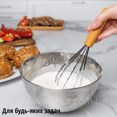 Комплект 12 предметів кухонного силіконового приладдя набір приладів з дерев'яною ручкою на підставці лопатки начиння для кухні Чорний