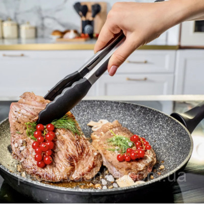 Комплект 12 предметів кухонного силіконового приладдя набір приладів з дерев'яною ручкою на підставці лопатки начиння для кухні Чорний