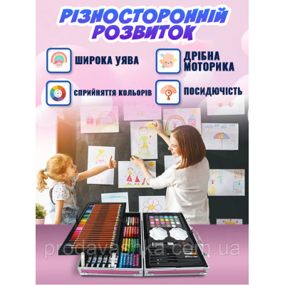 Дитячий художній подарунковий набір для малювання 145 предметів Єдиноріг у валізці Рожевий фломастери маркери олівці фарби крейди для творчості Дитячий художній подарунковий набір для малювання 145 предметів Єдиноріг у валізці Рожевий фломастери маркери олівці фарби крейди для творчості