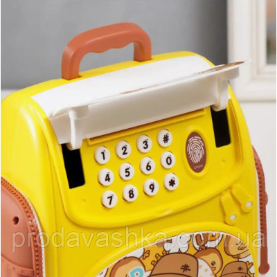 Дитяча електронна скарбничка сейф-рюкзак Каченя з кодовим замком вібдитком пальця купюроприймач для паперових грошей монет Жовта