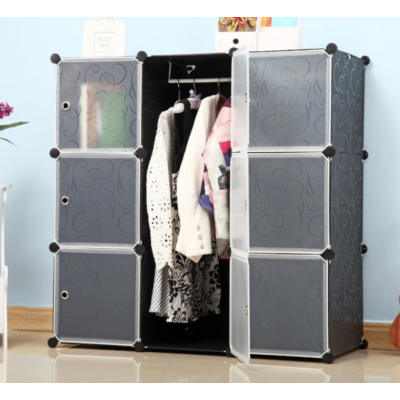 Пластикова шафа для одягу та взуття на 3 секції Чорна органайзер